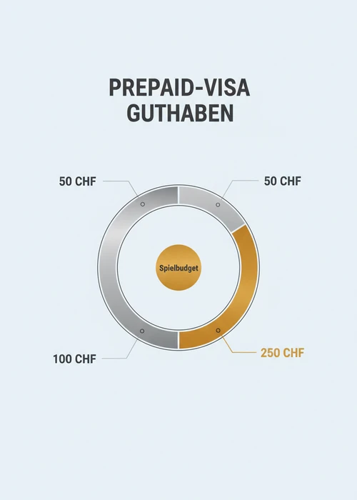 Prepaid-Visa-Guthaben als Spielbudget: gängige Beträge von 50 CHF, 100 CHF und 250 CHF für sichere Einzahlungen.